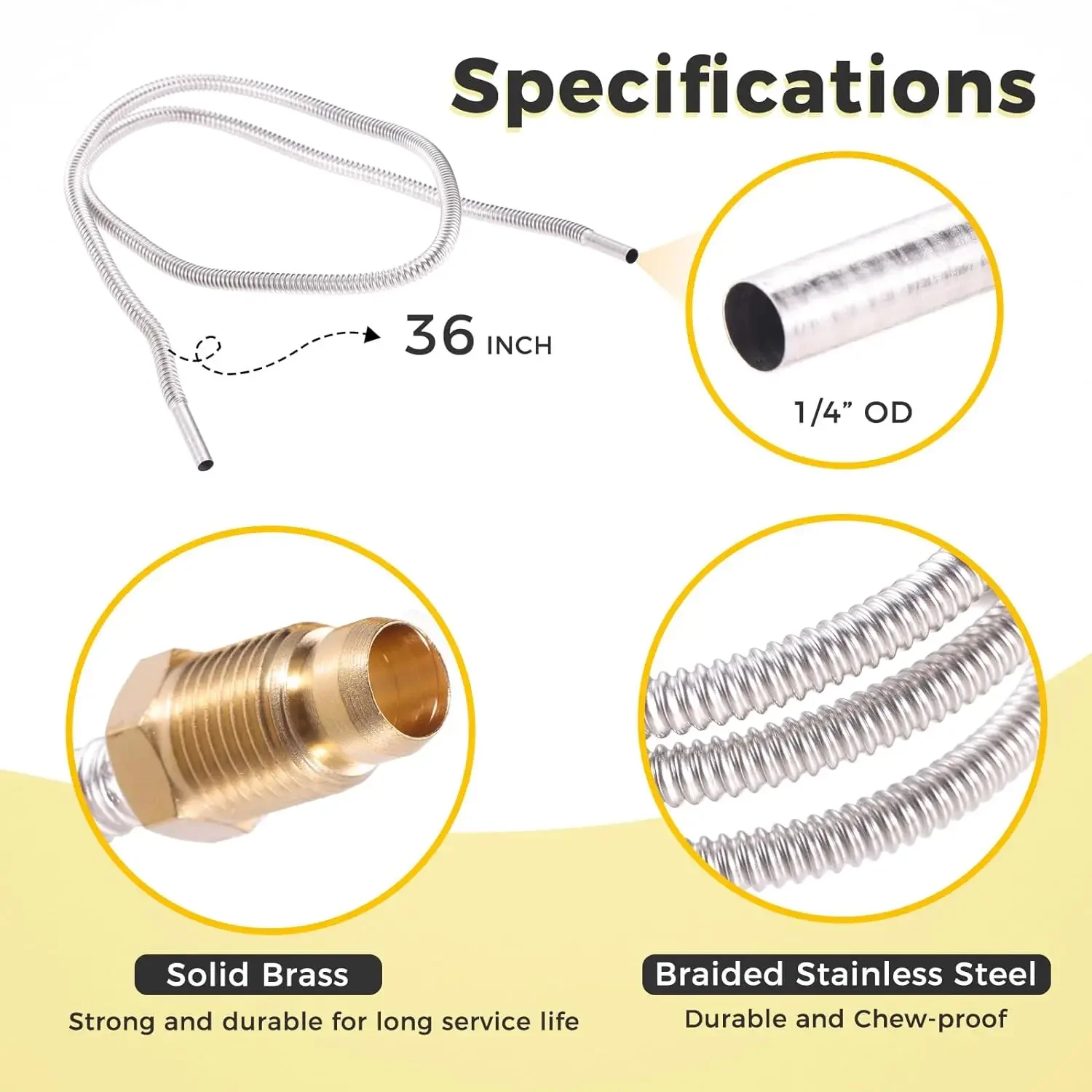 Tubo piloto de 1/4 "OD con accesorios, compresión de línea Flexible de acero inoxidable de 36 pulgadas, tuerca macho hembra M10x1, aparatos de Gas propano