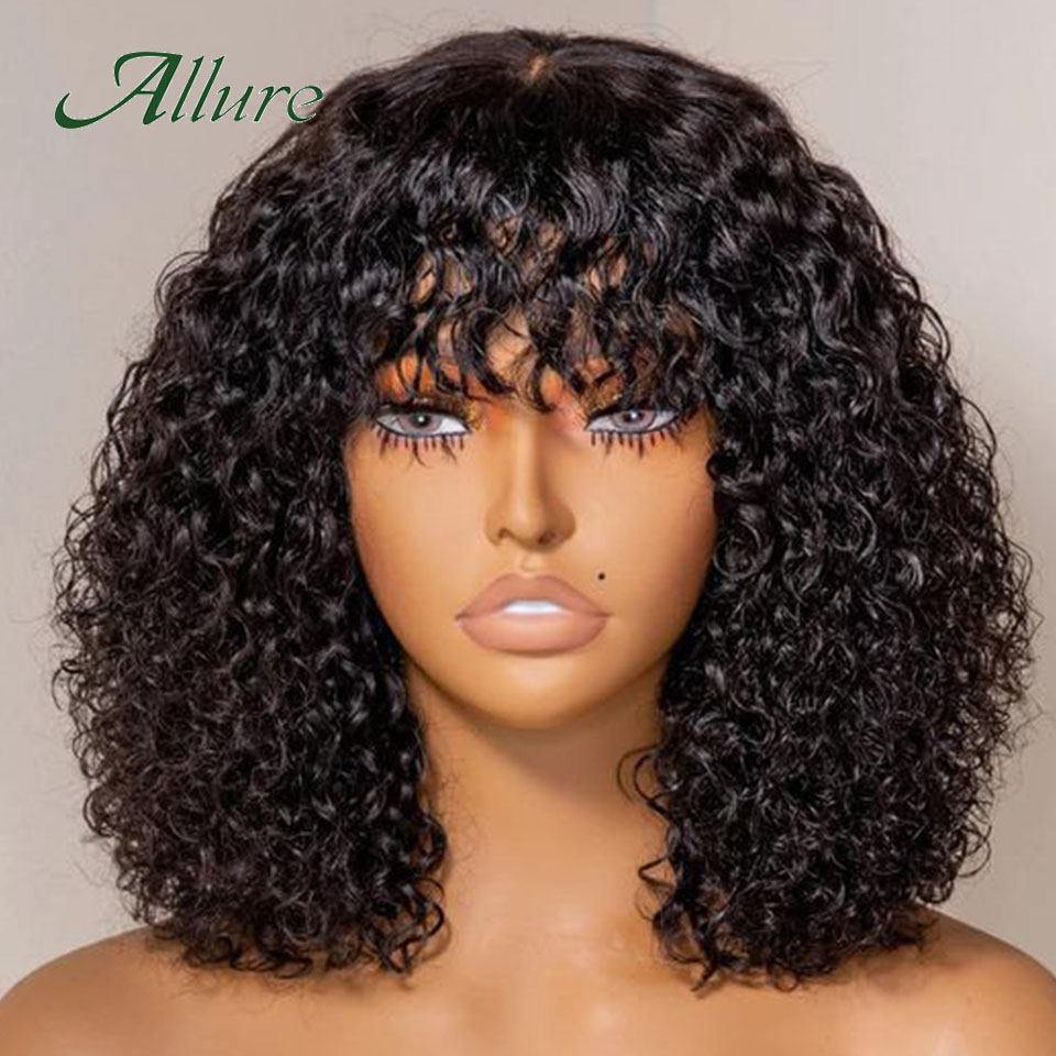 Natürliche Jerry lockige Perücke mit Pony Echthaarperücken schwarze Frauen kurze farbige Burgunderbraun leimlose brasilianische Remy Haar Allure