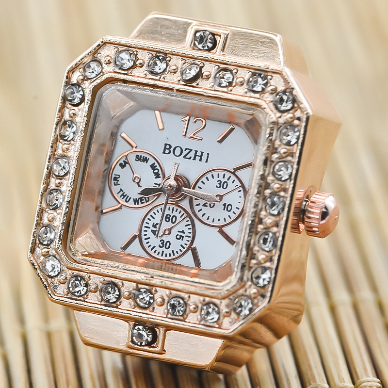 Nieuwe Hot Sales Creatieve Diamond Set Britse Ring Horloge Legering Shell Vinger Vierkante Wijzerplaat Paar Mannen En Vrouwen