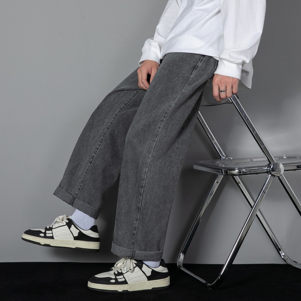 Pantalones vaqueros largos informales de colores sólidos coreanos para hombre clásico pantalones vaqueros rectos de pierna ancha para las cuatro estaciones azul claro gris negro 3XL