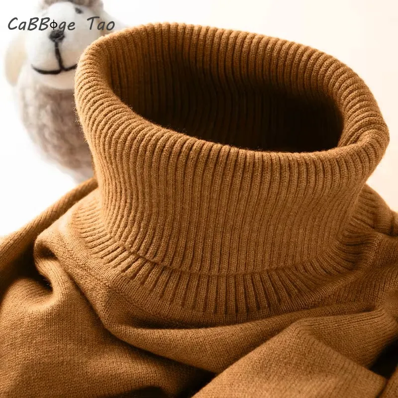 Camisola de gola alta masculina fino ajuste de malha casual pulôver leve com nervuras manga longa blusas outono cor sólida streetwear
