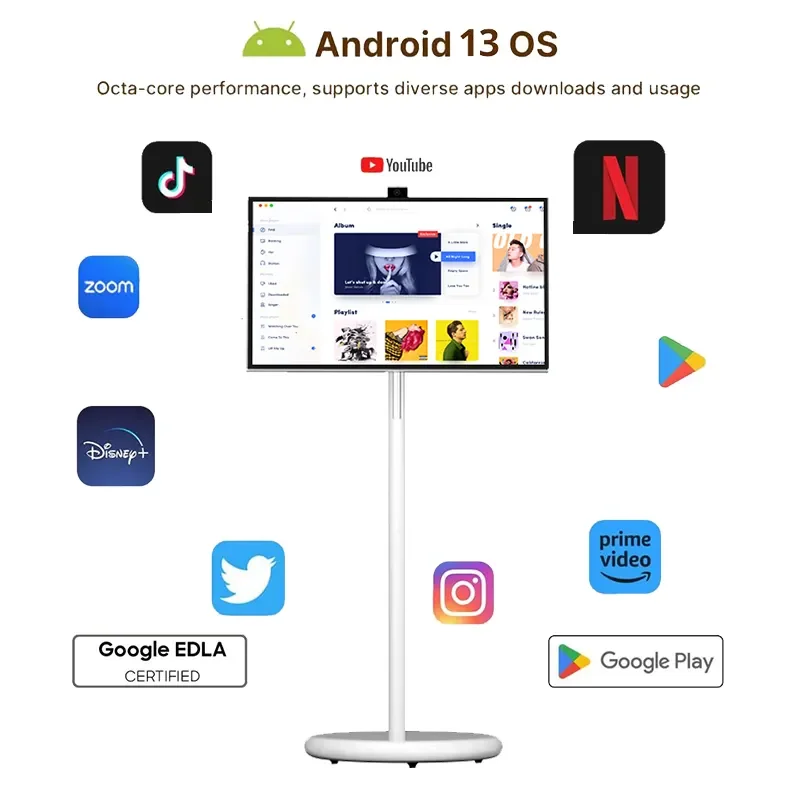 ทีวีหน้าจอสัมผัส Android 13 Global 27", 8 Core Cpu 8G+128G แท็บเล็ต, ขาตั้งแบบถอดได้, กล้องซ่อน 8Mp เครื่องสตรีมมิ่งสด