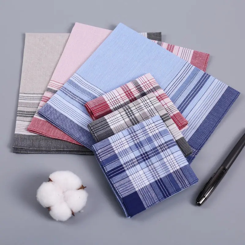 6er-Pack Herren-Taschentücher aus reiner Baumwolle mit Nähten für Damen, absorbieren Wasser und Schweiß abwischen, Farbe zufällig
