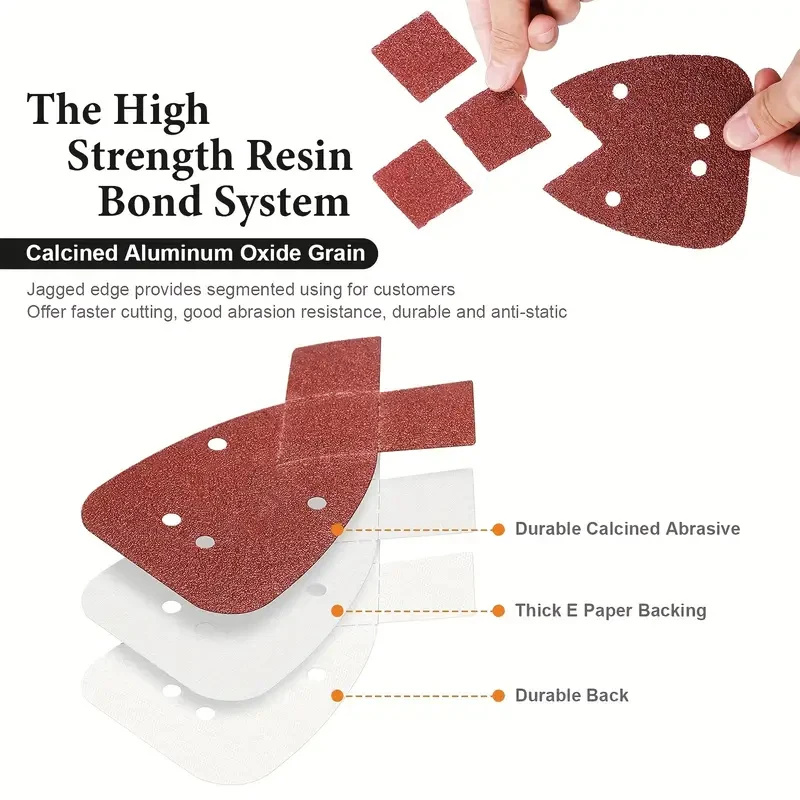 15/70Pcs Triangle 4 Hole Mouse Detail Sandpaper with 2 Extra Tipped Hook & Loop Combo 60/80/120/180/240/320/400 Grit
