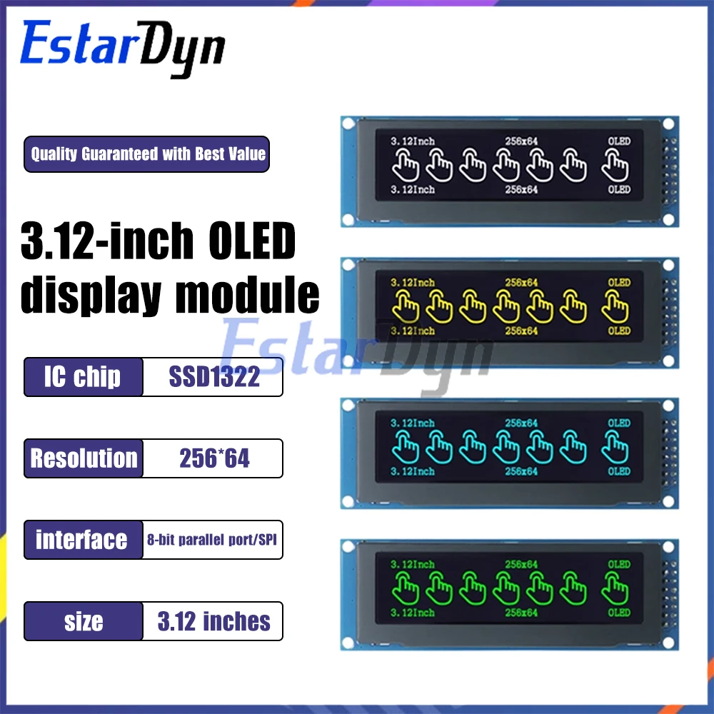 Arduino STM32 Raspberry Pi용 3.12인치 OLED 디스플레이 모듈 SSD1322 256x64, 사전 납땜 핀 헤더가 있는 SPI I2C 인터페이스