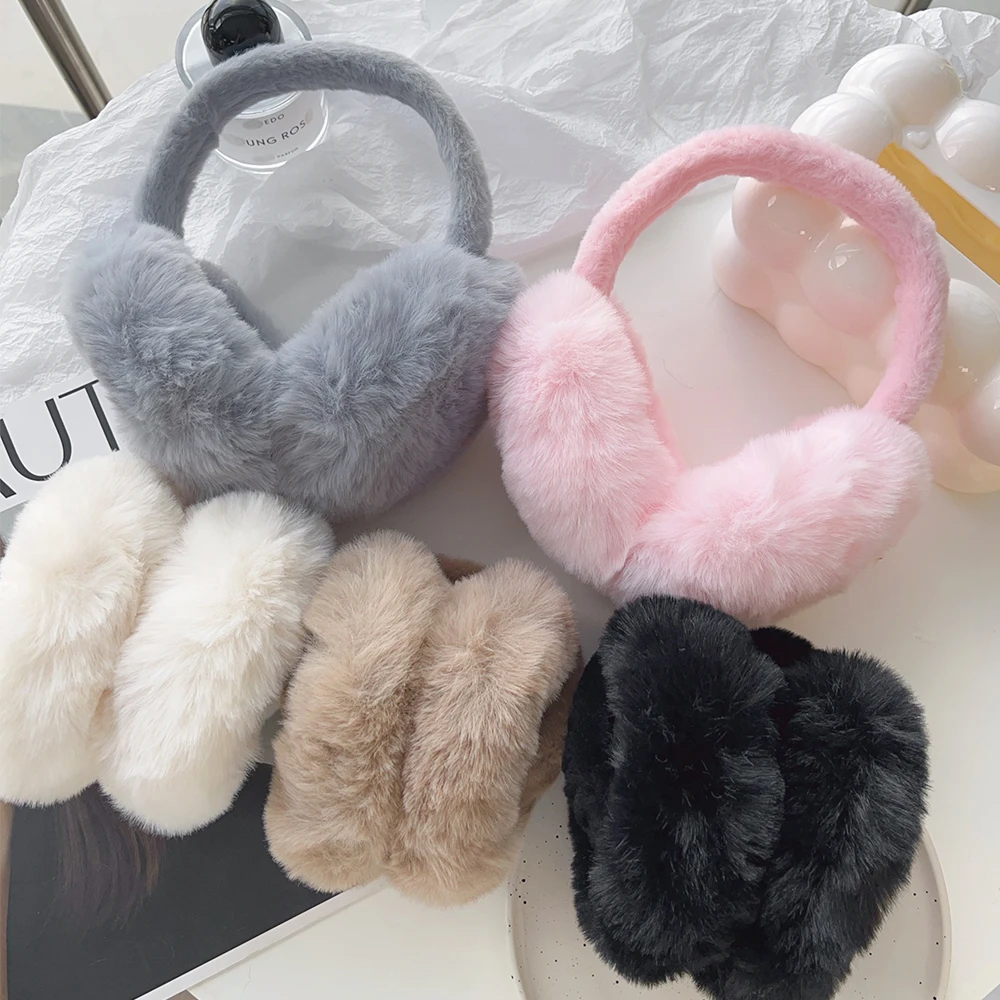 Orejeras de felpa suaves y cálidas para invierno, orejeras de Color sólido, protección contra el frío para exteriores, calentador de orejas, orejeras plegables ajustables a la moda