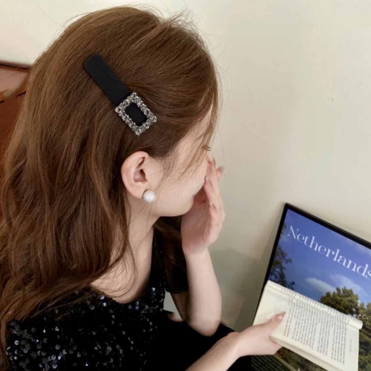 Horquillas de diamantes de Corea para mujer, pasadores de cristal de lujo, accesorios para el cabello, Clip lateral elegante, Retro, negro, caliente