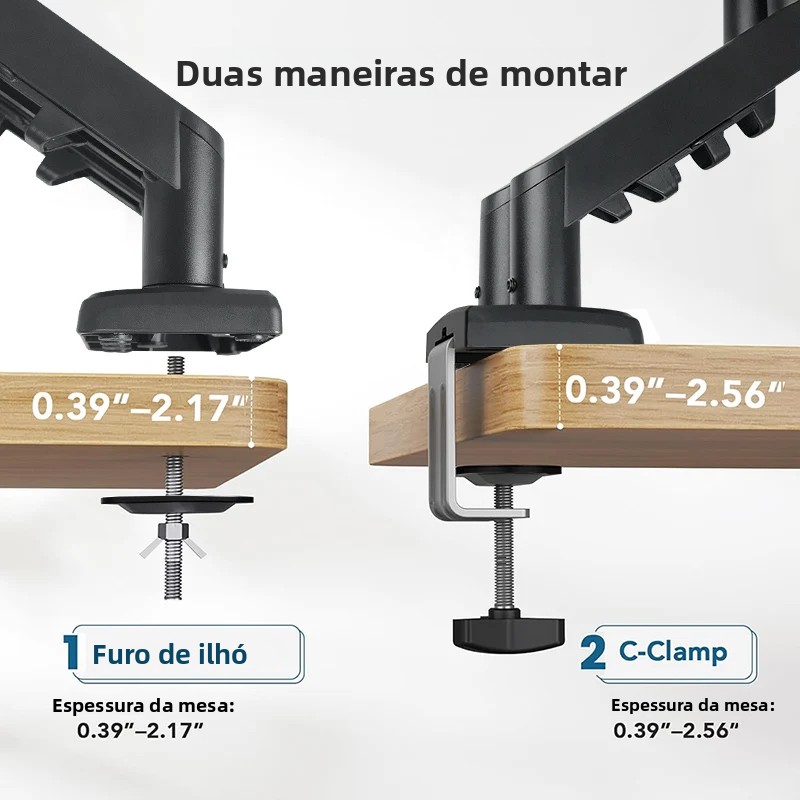 suporte para monitor de computador de braço único/duplo com 360 °   rotação, braço de monitor duplo com mola ajustável de 13-32 polegadas para retenção de mesa