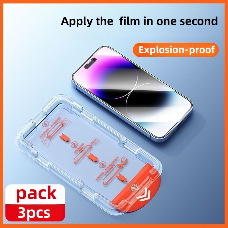 3pcs HD Dust Free Installation Screen Protector For iPhone 11 12 13 15ProMax 14Pro 16 Tempered Glass Screen Protector