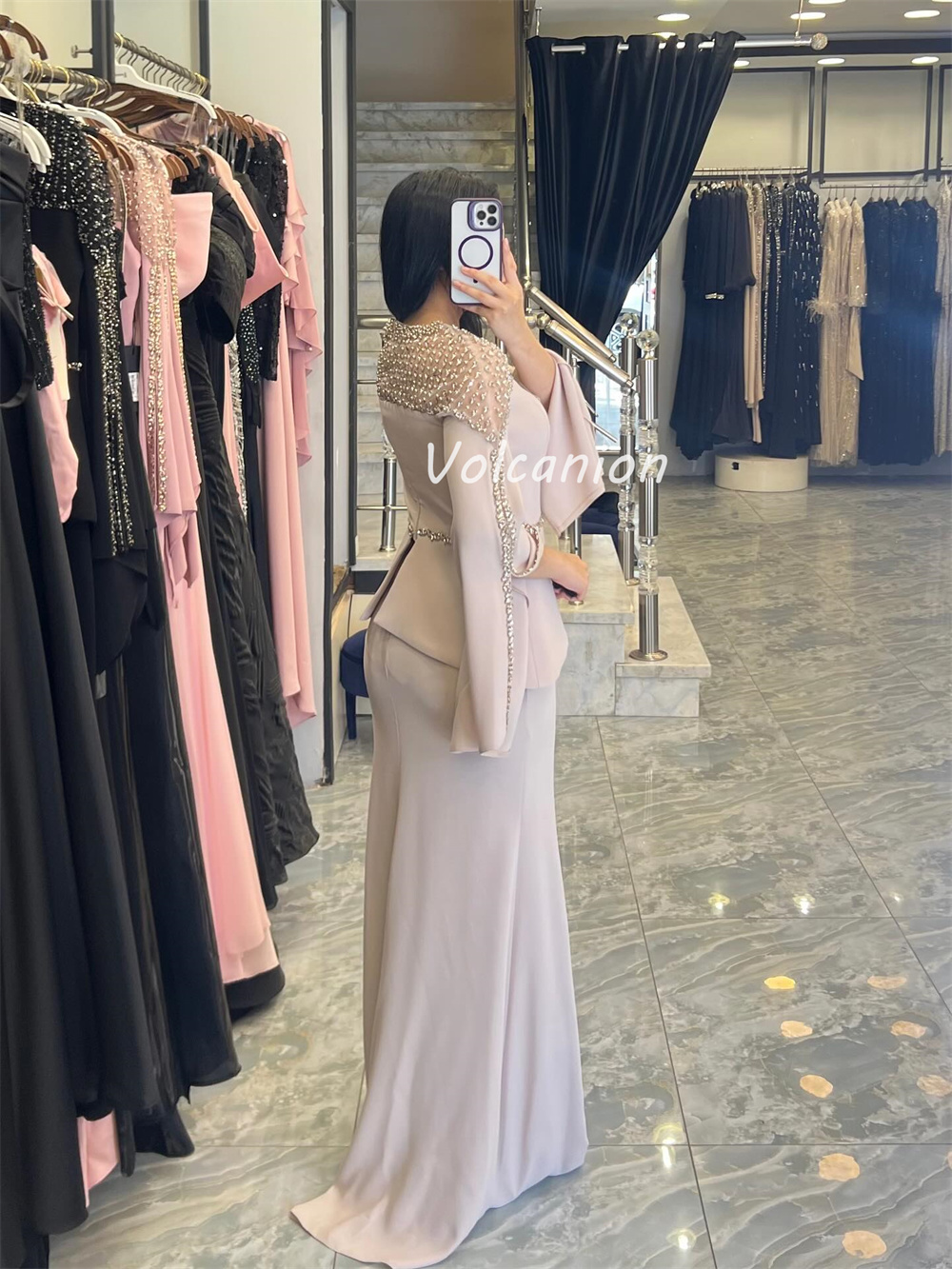 Maßgeschneiderte, hochwertige, klassische Jersey-Perlen, Pailletten, gerade, U-Ausschnitt, lange Kleider, maßgeschneiderte Anlasskleider, exquisit