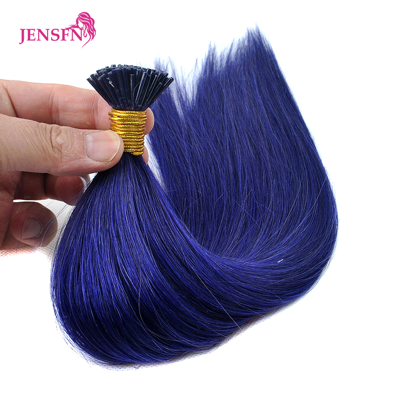 Jensfn Straight ผมสีที่ยืดผม0.5กรัม/สแตรนด์20 "นิ้วเรมีฟิวชั่นธรรมชาติเส้นผมมนุษย์เคราตินสีน้ำเงินม่วงแคปซูล