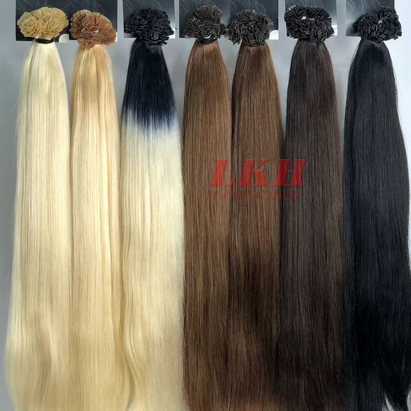 Ugeat Extensions de cheveux à pointe plate cheveux humains Fushion Remy cheveux 18-30 "50 brins/paquet Extensions de cheveux à la kératine droite naturelle