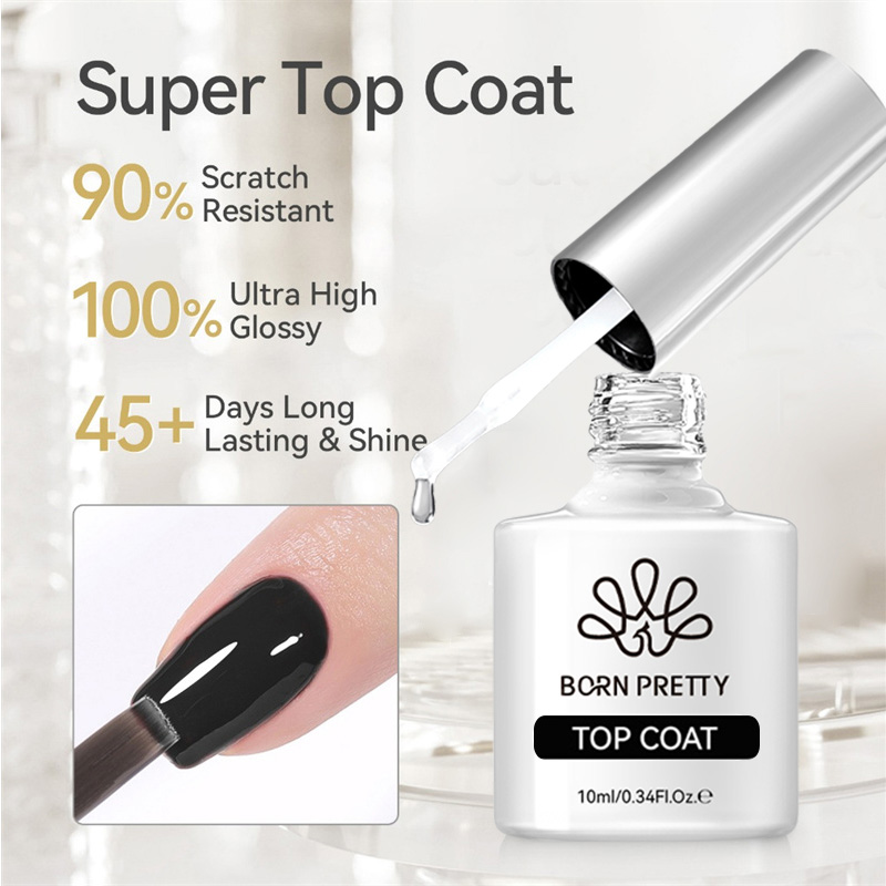 BORN PRETTY Super Top Coat และฐานเจลเล็บสําหรับเจลกึ่งถาวรเคลือบเงายาง Top Coat 10ml อุปกรณ์เล็บ