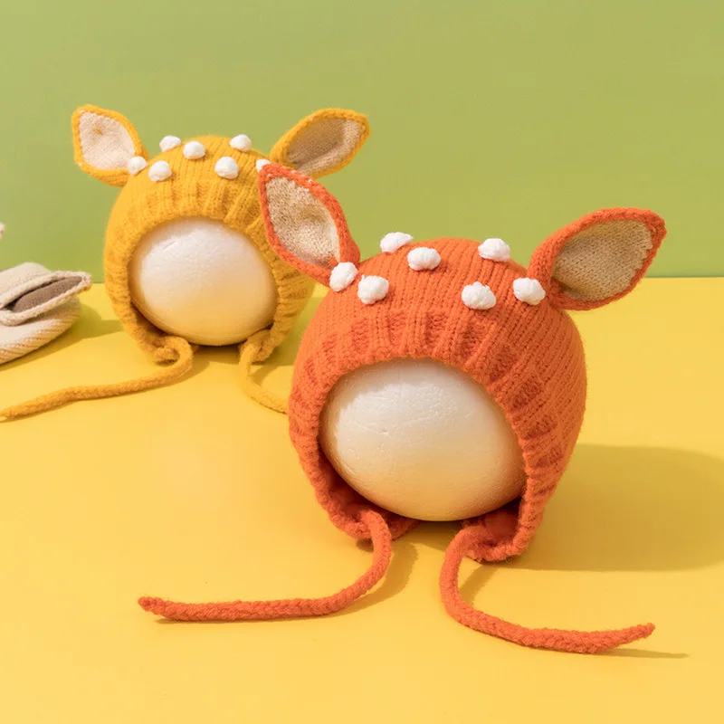Милая детская защитная шапка с рисунком из мультфильма, зимняя теплая шерстяная вязаная шапка для младенцев, От 6 до 36 месяцев, вязаный крючком чепчик для мальчиков и девочек, шапочка для малышей, головной убор