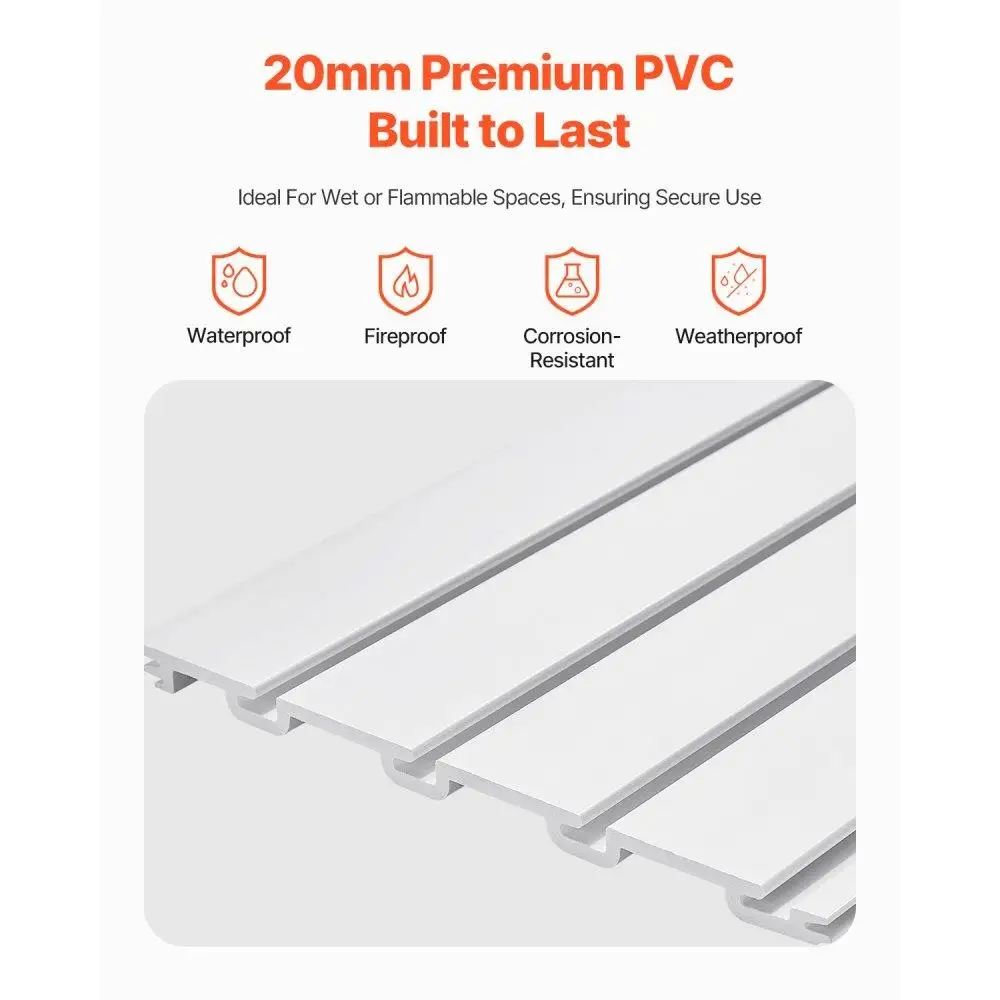 White PVC Garage Slat Wall Panel 8x4 Feet Modular Slatwall Storage Solution for Organization and Display