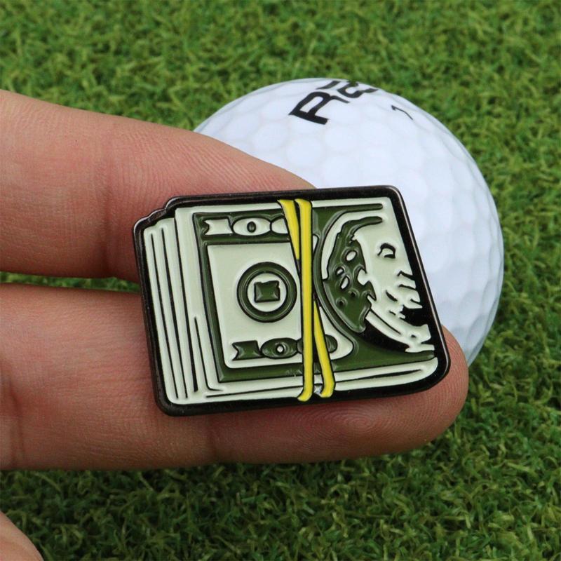 Creativo Dollar Bill Golf Ball Mark Cappello da golf Clip Porta marcatore magnetico in metallo con clip per cappelli Accessori da golf Regali per golfisti