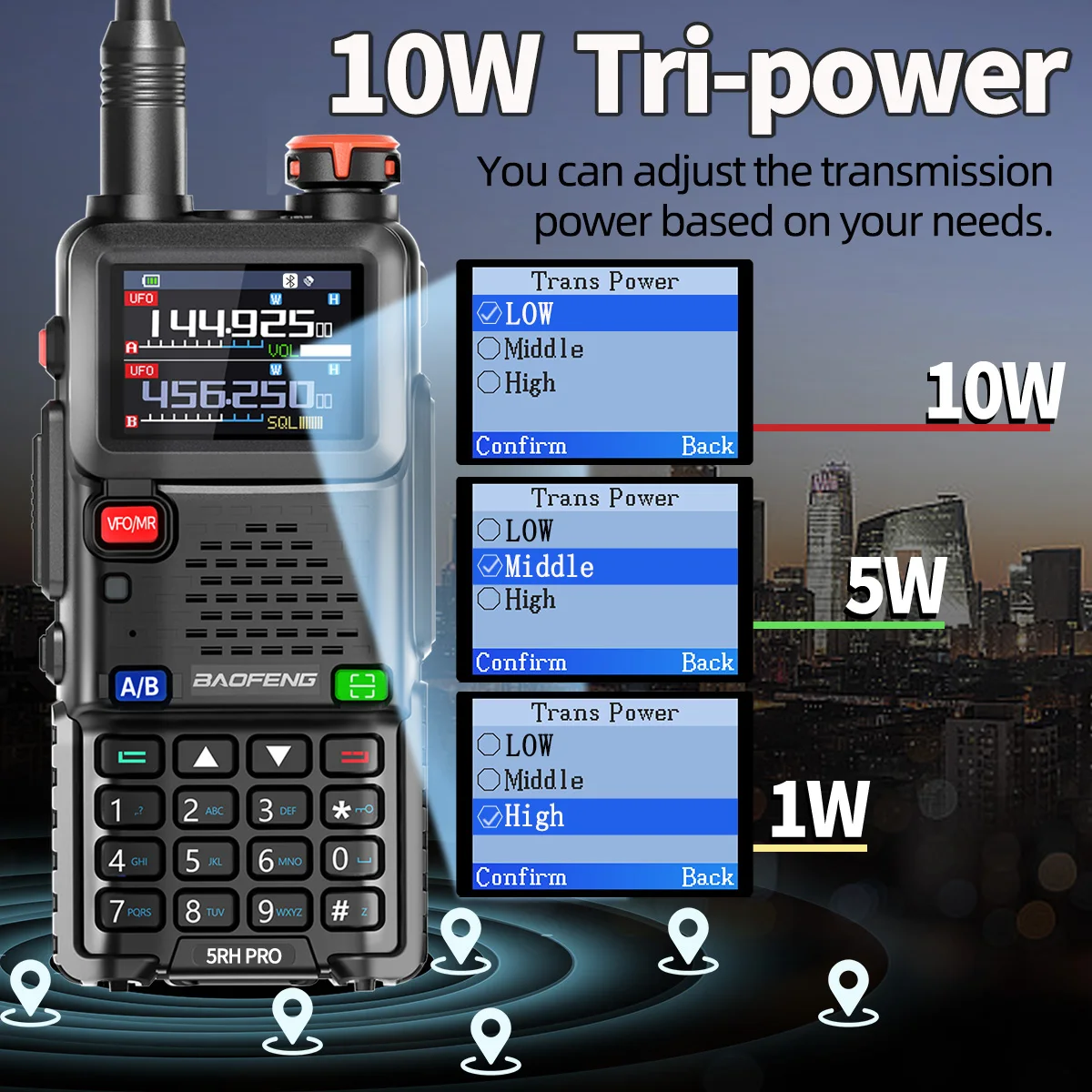 Baofeng UV-5RH PRO GPS Walkie Talkie programación Bluetooth 10W multibanda AM/FM Radio bidireccional de largo alcance envío viajes en crucero