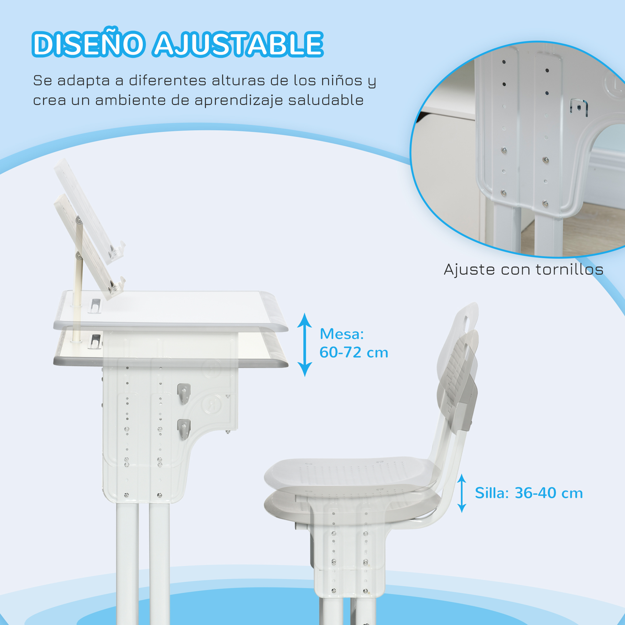 Homcom Juego De Escritorio Y Silla Para Niños Ajustable 60X45X90-102 Cm Gris