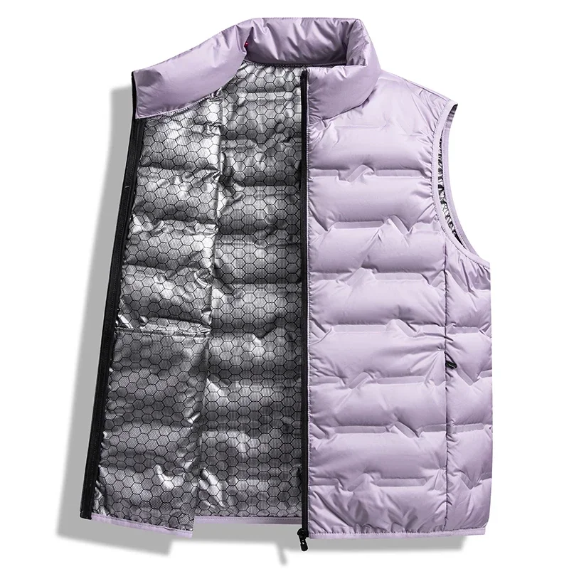 ฤดูหนาวสีขาวลงเสื้อกั๊กผู้ชาย Graphene Self-heating Windproof จีบเสื้อกั๊ก Man STAND COLLAR Casual WARM Down เสื้อกั๊กชาย