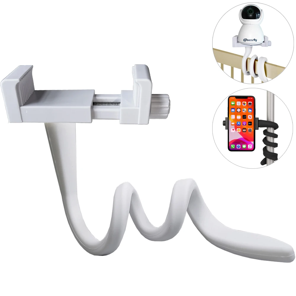 Supporto universale per baby monitor Supporto per videocamera per bambini in silicone flessibile bianco più lungo, supporto per telecamera IP ideale Supporto per tubo flessibile per asta per culla senza fori Montaggio