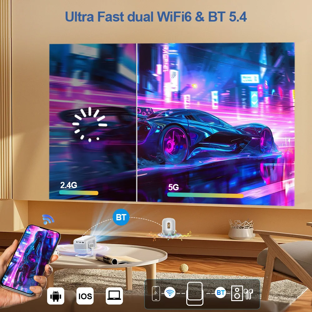 PROGAGA PG370 1080P Full HD Projector For Movie WiFi Android Projector 4K PG370 Smart TV Home Theater Mini Portable Video Beamer
