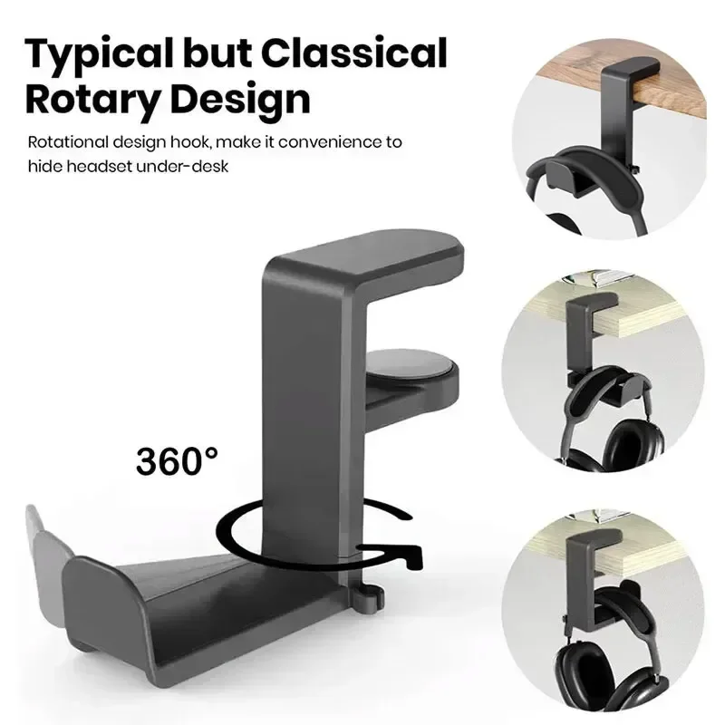 Soporte de gancho para auriculares con rotación de 360 grados, soporte para auriculares para juegos, soporte ajustable para auriculares, colgador de escritorio con Clip para Cable Universal