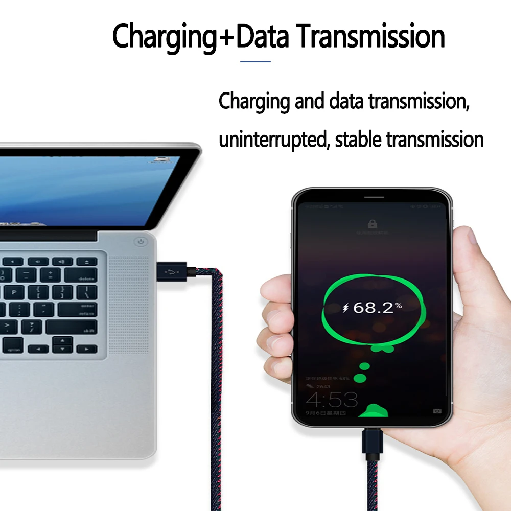 USB A zu Typ C Denim Datenkabel geeignet für Android Samsung HuaWei Typ C Schnellladekabel USB C Handy Aufladen 1M
