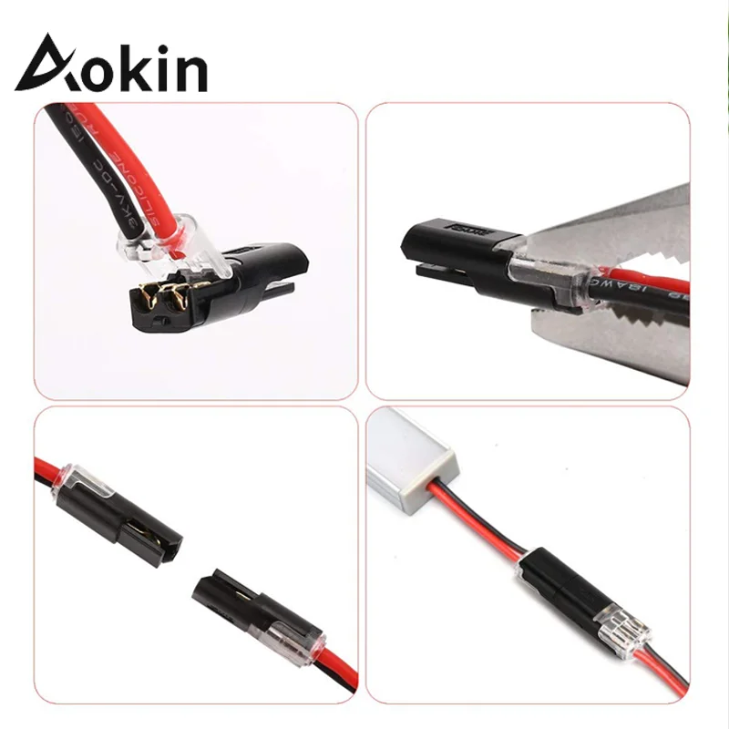 Aokin 10/20/50 Uds conector enchufable de doble cable conectores de tira de luz Led conectores de luces de tira Led de 2 pines de bajo voltaje