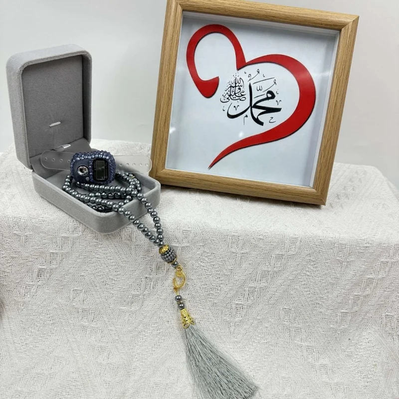 99 contas de oração pulseira conjunto com caixa de presente e contador de dedo reajustável nova imitação de pérola pulseira de oração presente do ramadan
