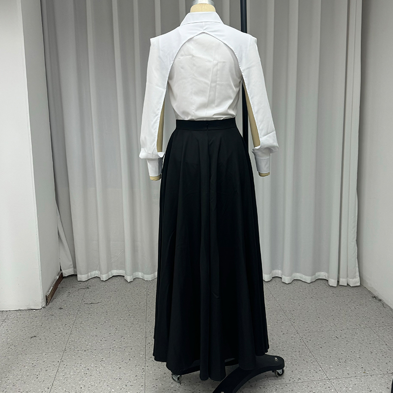 Wefads 秋冬ツーピースセットエレガントな固体長袖中空アウトラップルシャツトップルーズブラックドレスセット女性服