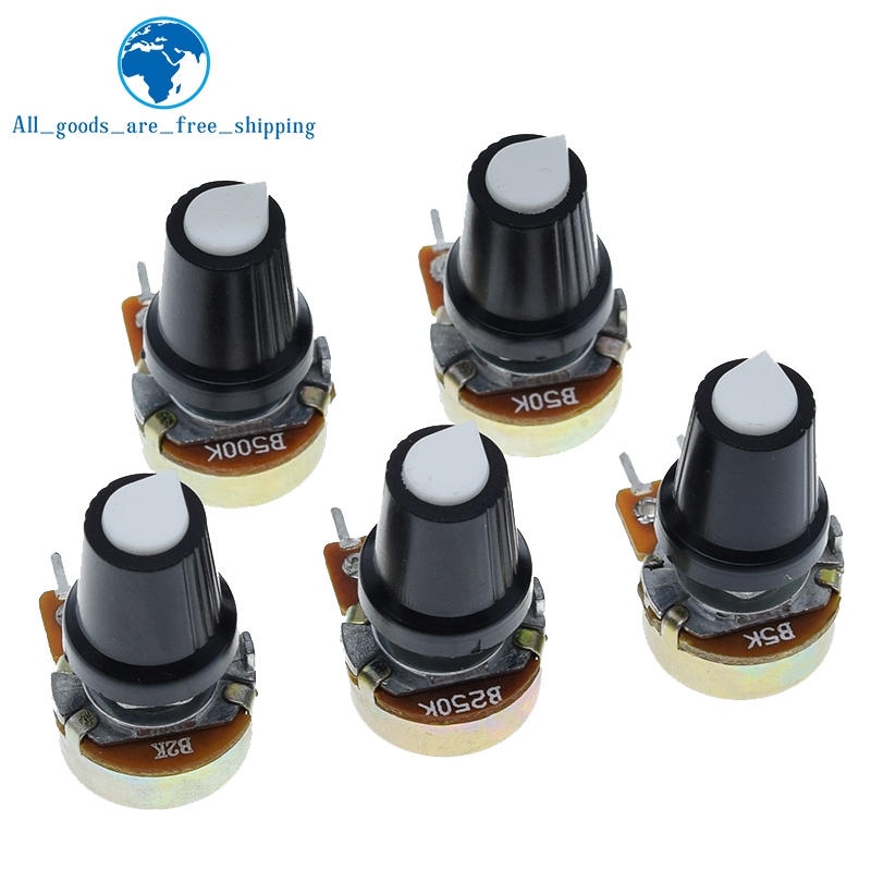 1 Bộ WH148 1K 10K 20K 50K 100K 500K Ohm 15Mm 3 Pin tuyến Tính Côn Xoay Chiết Áp Điện Trở Cho Arduino Với AG2 Nắp Trắng