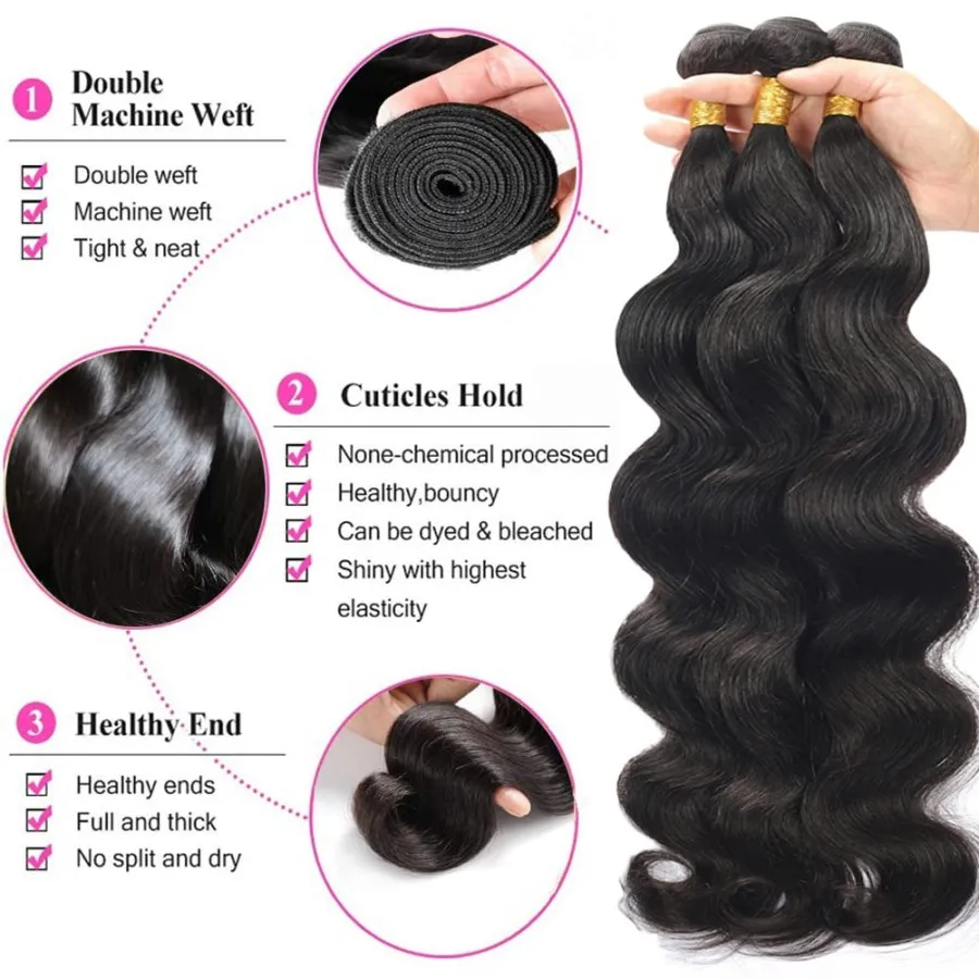 Pacotes peruanos do cabelo humano da onda do corpo, 100% não transformados, Virgin, Weave Bundles, extensões longas, 30 ", 12A