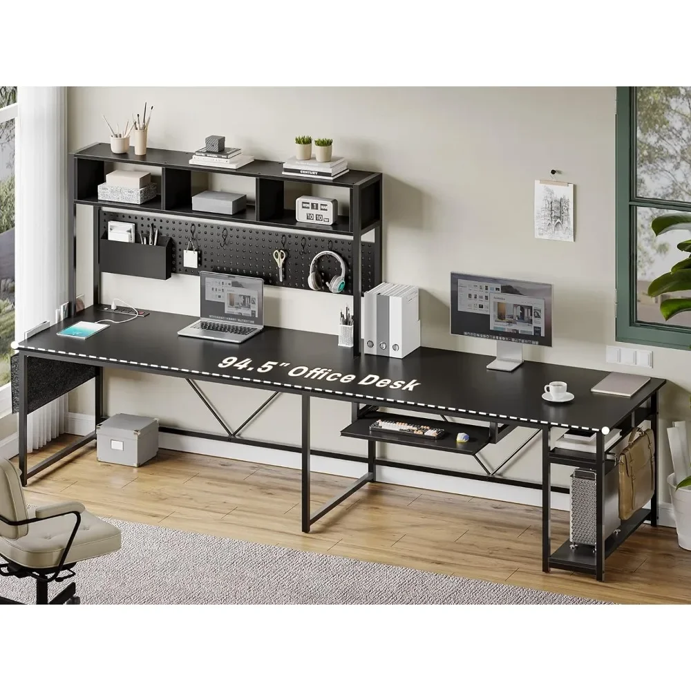 L Shaped Gaming Desk com luzes LED, mesa do computador reversível com Power Outlet e Pegboard