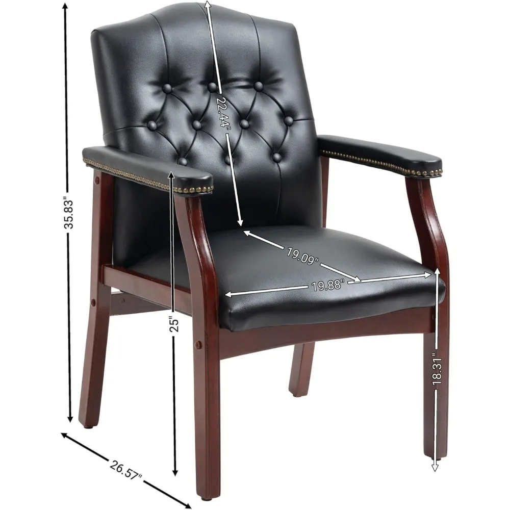 Black Leather Office Chairs Set of 2 - Ergonomic Executive Guest Chairs for Reception, Multi-Scene Use (Waiting Room, Meeting