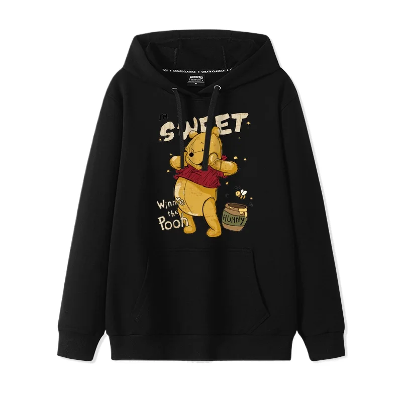 Winnie the pooh dos desenhos animados moda simples camisola feminina solta e confortável com capuz versátil casal namorada camisola jaqueta