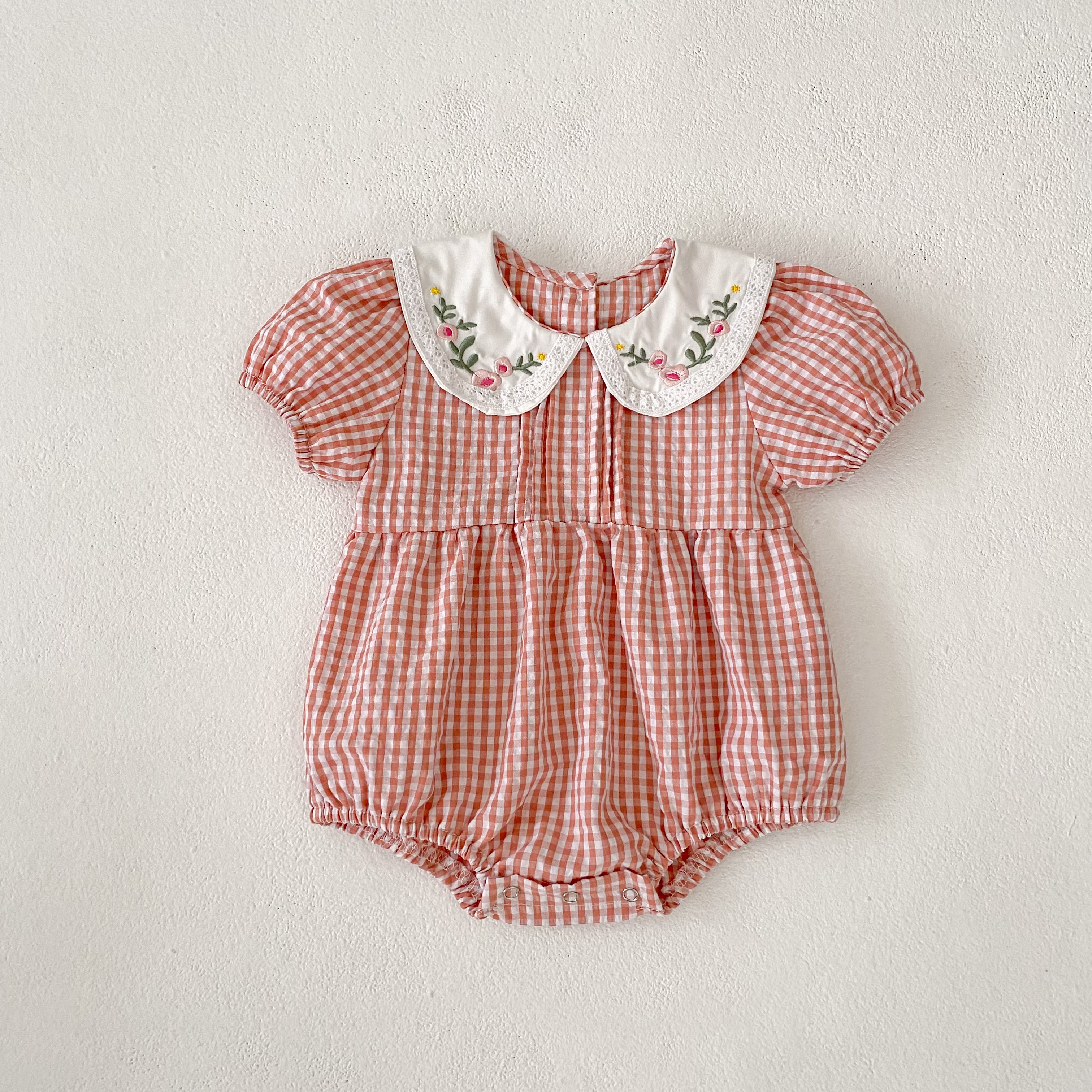 Barboteuse brodée pour bébés filles de 0 à 3 ans, combinaison princesse à grille rose, vêtements d'été pour tout-petits