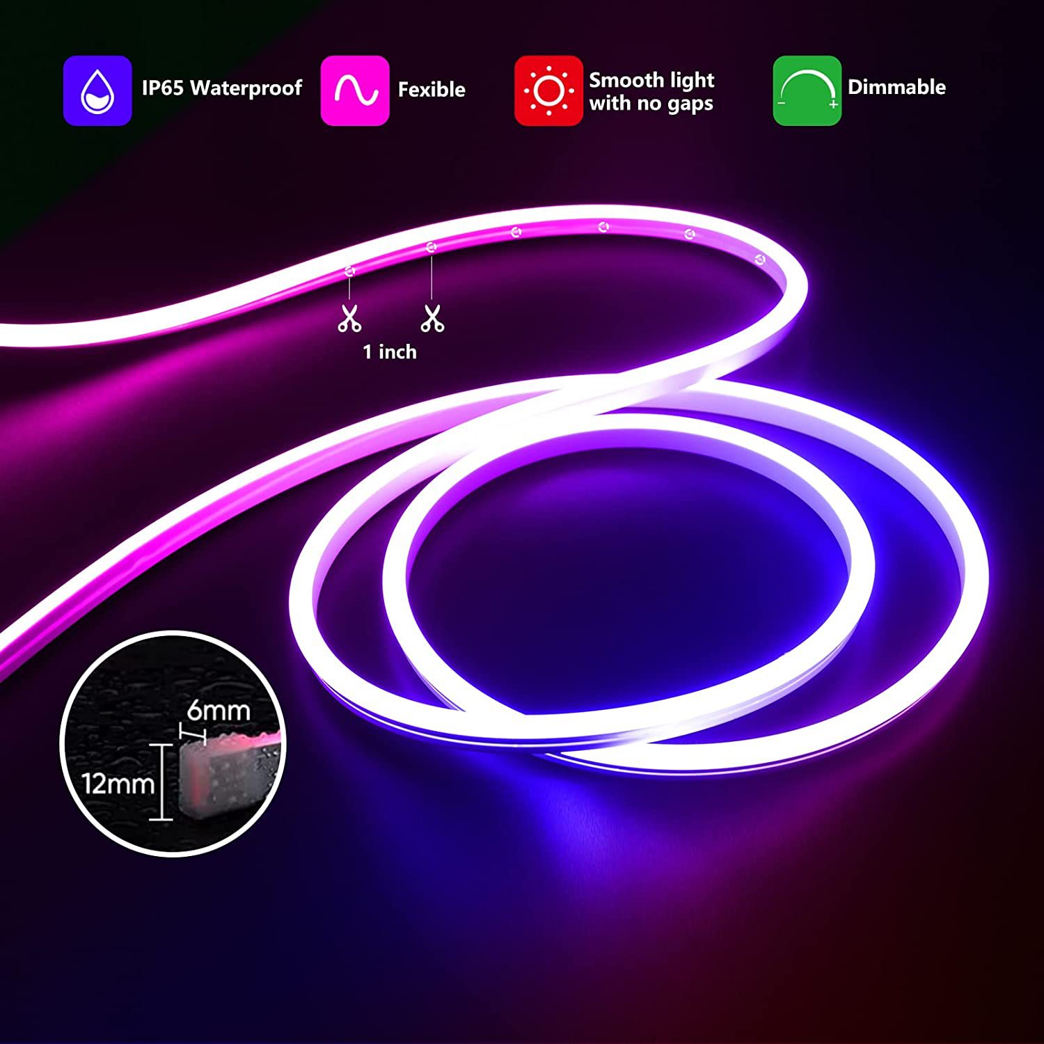 Tira de luz LED de neón, aplicación WIFI LED inteligente de 3/5m RGB, 16 colores, tira de luz Flexible impermeable de luz DIY funciona con Alexa