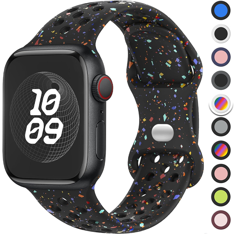Correa deportiva Original para Apple Watch Band Ultra 2 49mm 45mm 44mm 42mm 38mm banda de goma de partículas de colores para IWatch 9 8 7 6 5 SE