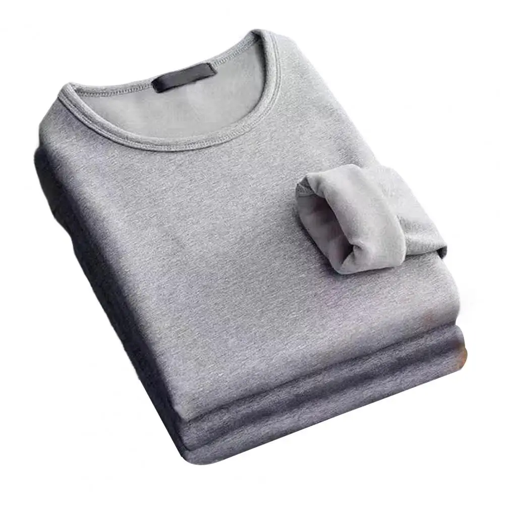Winter Heren Thermisch Ondergoed T-shirt Met Lange Mouwen Fleece Dieptepunt Shirt Ronde Hals Shirt Mode Plus Fluwelen Gewatteerde T-shirt