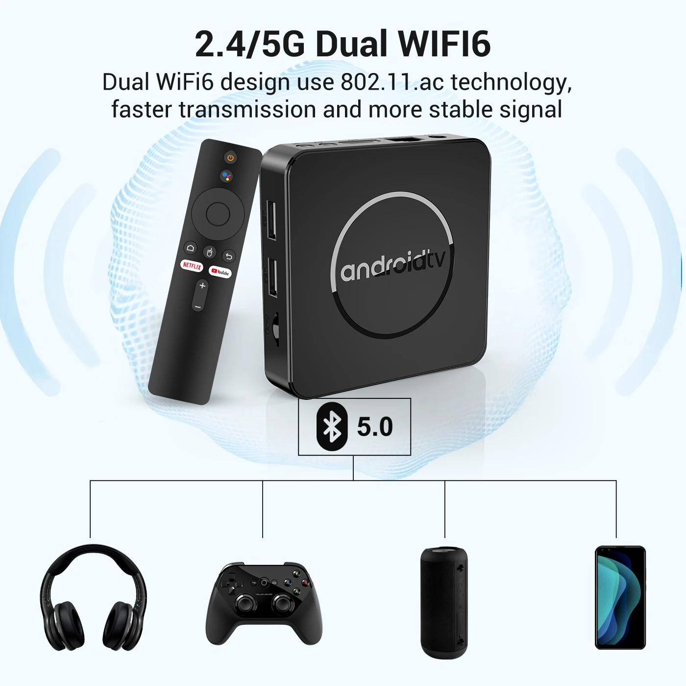 Mortal Global Versão Android 14 4K HDR Smart TV Box 2GB/16GB 5G Dual Wifi BT5.2 Assistente de Voz H313 Media Player Q1 ATV TV Box