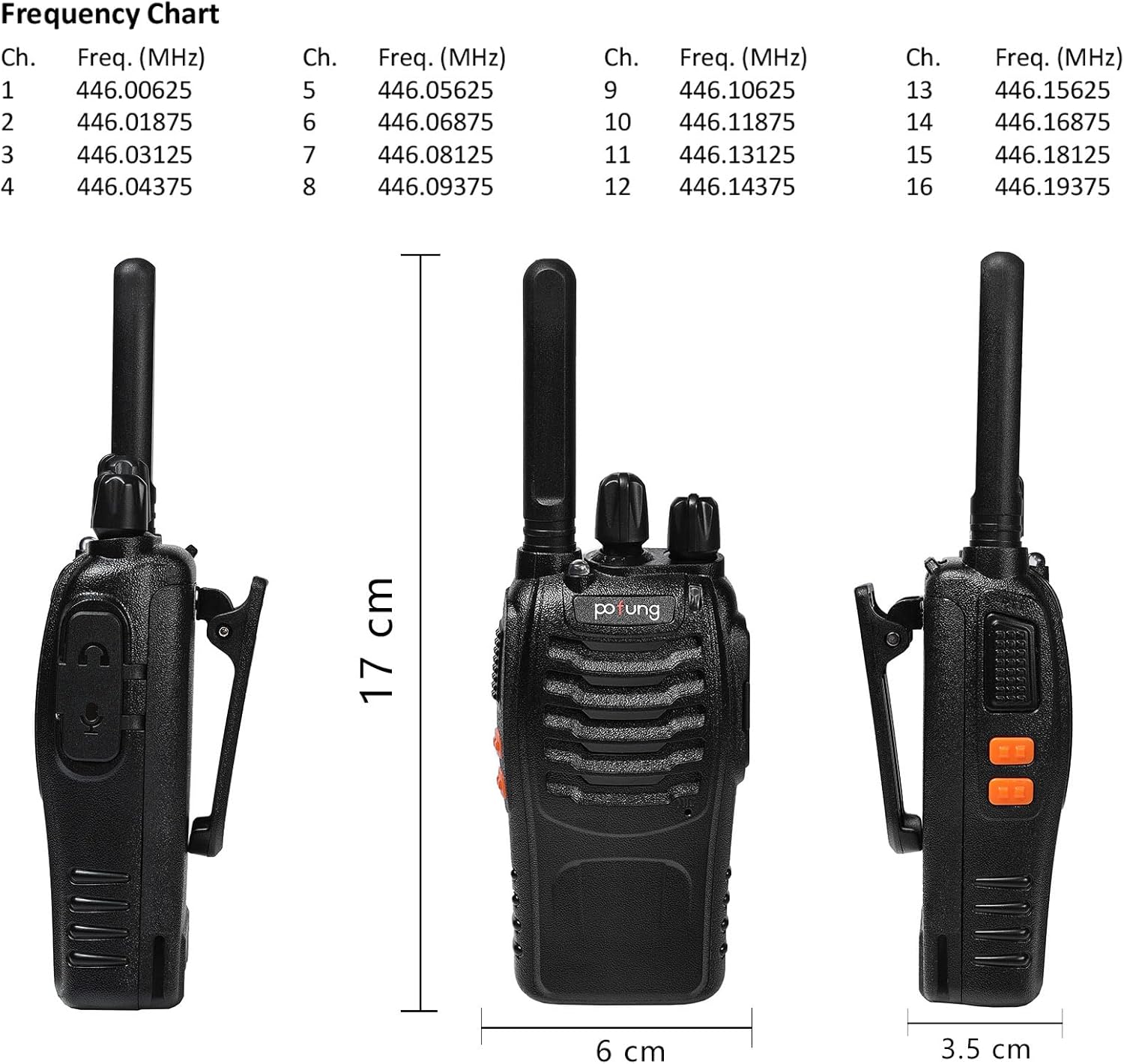 Pofung PT88E Walkie Talkie PMR446 Dwukierunkowe Radiotelefony 16 Kanałów Dalekiego Zasięgu z Ładowarką 6-krotną Słuchawkami VOX