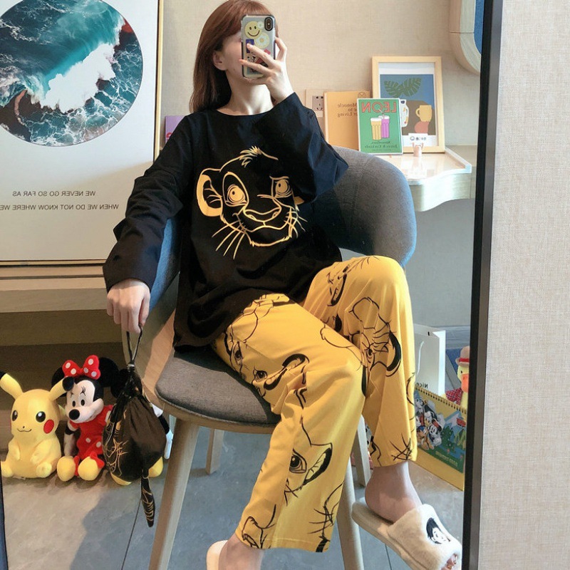 Conjuntos de pijamas para mujer, Pijama con estampado bonito de dos piezas para primavera y otoño, Pijama de manga larga, ropa para el hogar de dos piezas