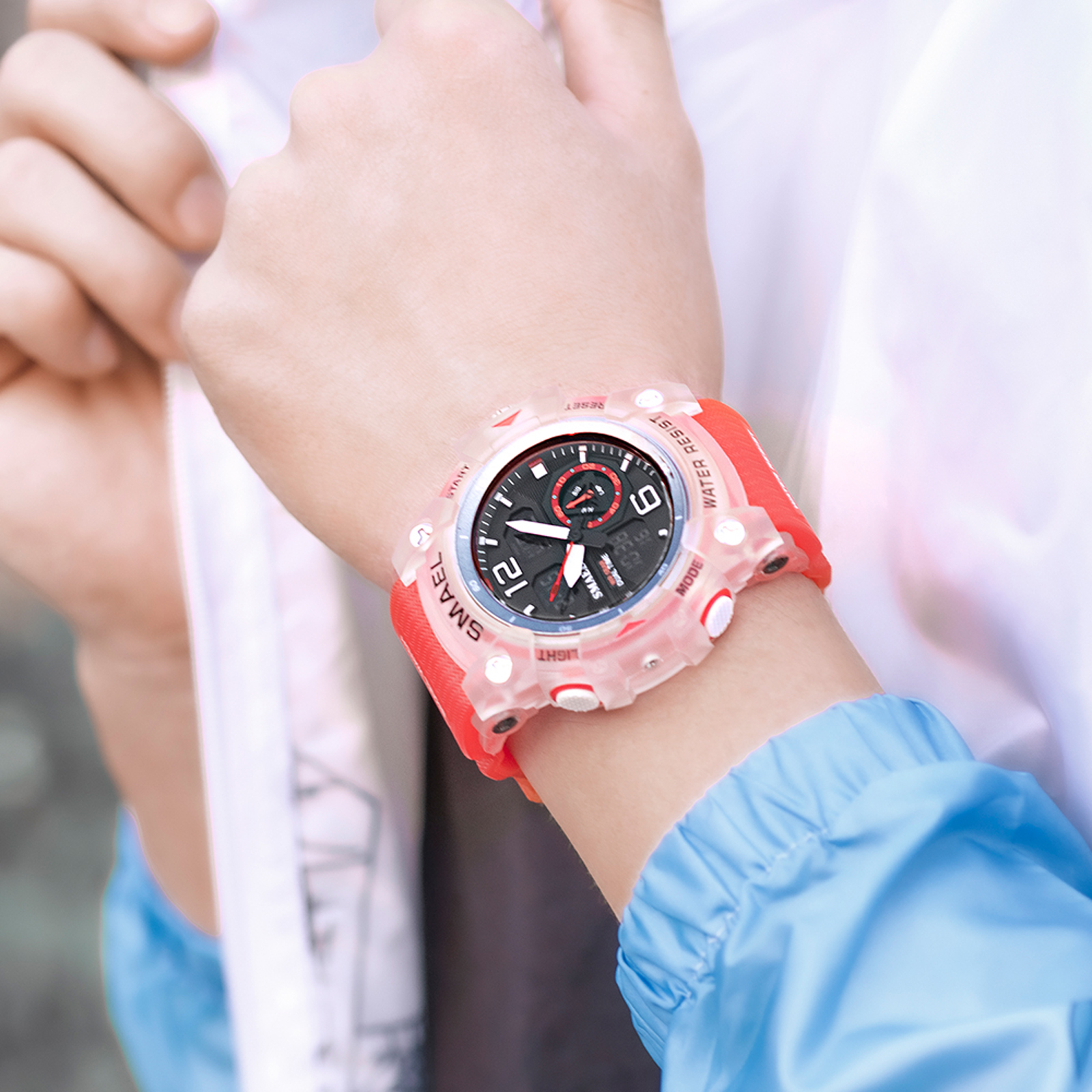 SMAEL zegarek sportowy wojskowy zegarek na rękę dla mężczyzn stoper z budzikiem LED cyfrowe podświetlenie podwójny wyświetlacz czasu wodoodporny zegarek męski 8007