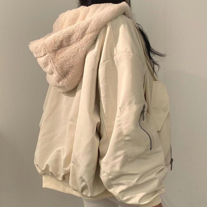 Parkas gruesas y cálidas para mujer, Abrigo con capucha de doble cara Kawaii de gran tamaño, chaquetas holgadas informales con cremallera a la moda coreana para mujer