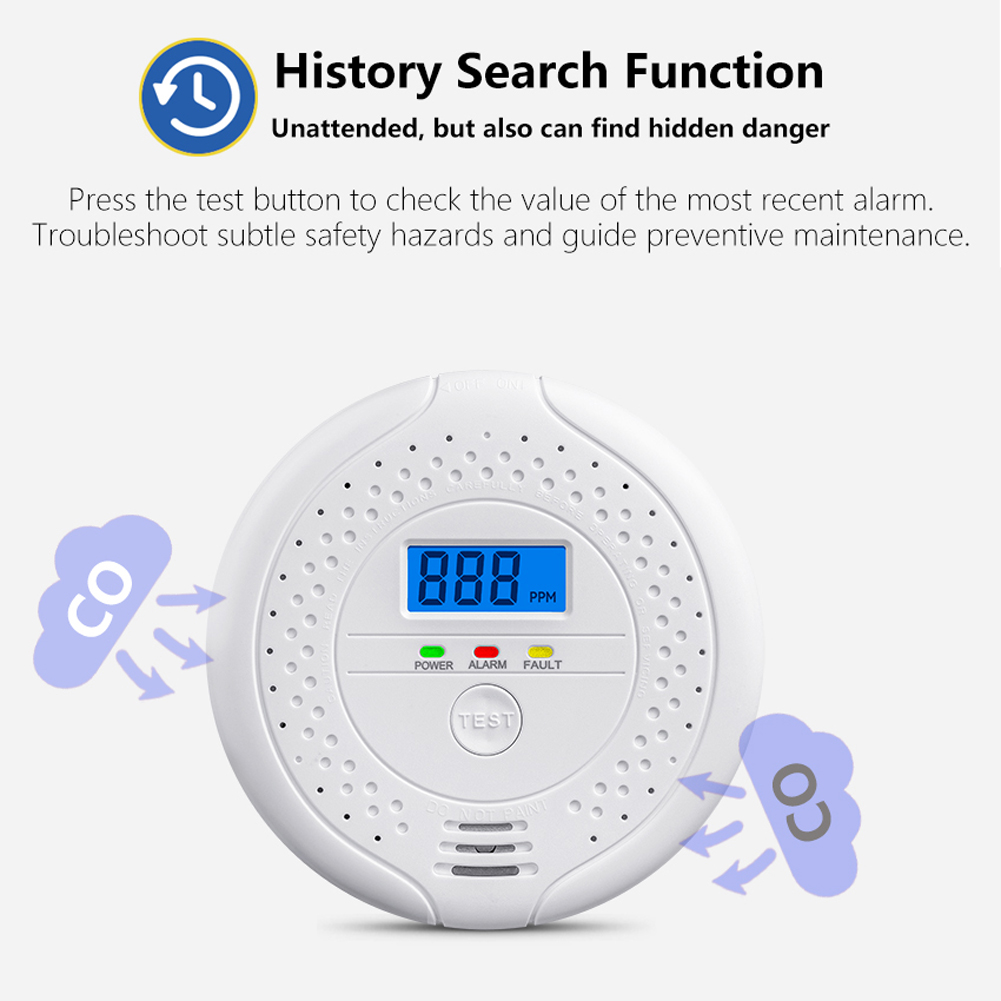 Detector Digital de monóxido de carbono, alarma Audible y Visual, Sensor de alarma de advertencia alimentado por batería, Detector de CO portátil para uso doméstico