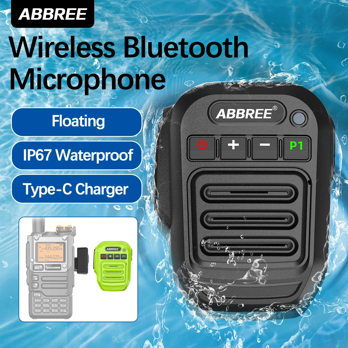 ABBREE Walkie Talkie Bezprzewodowy mikrofon Bluetooth Głośnik MIC Wodoodporny dla radiotelefonów Baofeng UV-21 Quansheng UV-K6 Retevis