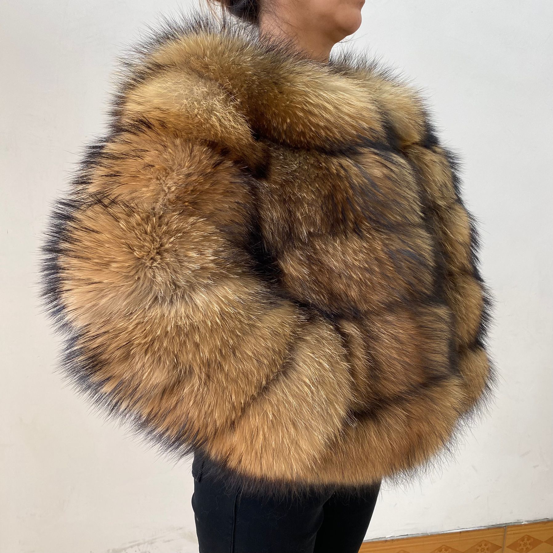 Damesbontjas - Winter Dames Warme natuurlijke wasbeerbontjas - Modieuze luxe reguliere merk lederen jas