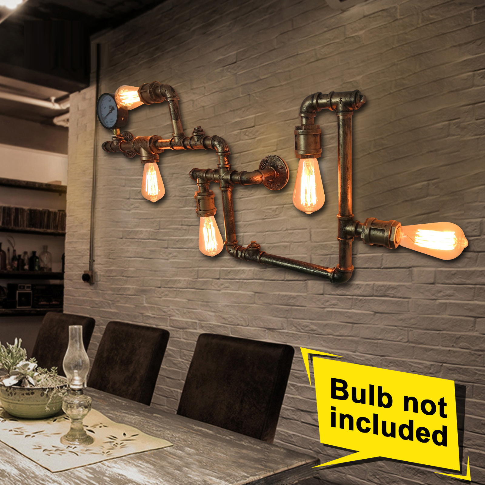 5-Kopf-Wandleuchte aus Eisen, Wasserpfeifenlampe aus Eisen