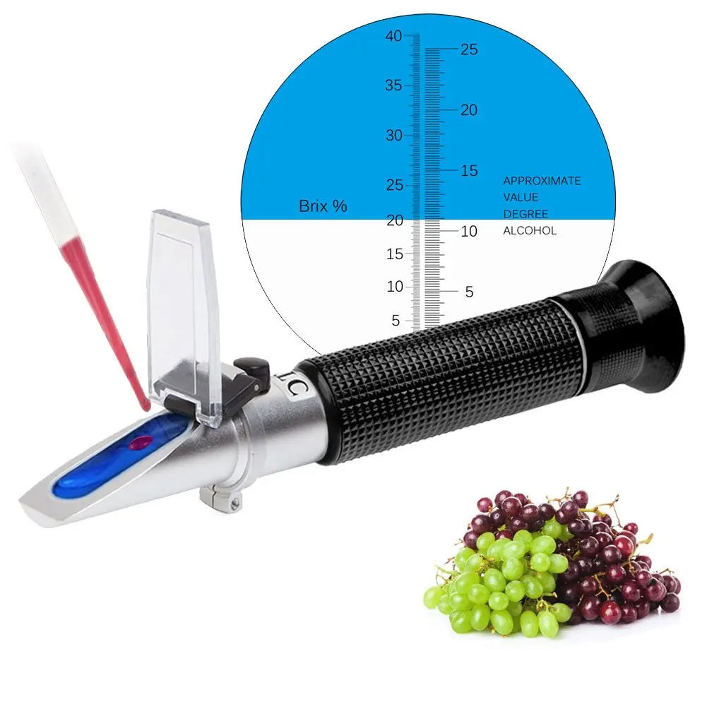 Refractómetro de vino elaboración de contenido de azúcar en jugo de uva original y preparación de alcohol de vino Brix 0-40% ​ Alcohol 0-25% V