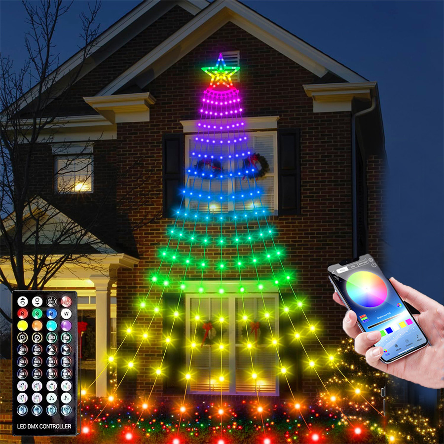 3m 304 führte intelligente Weihnachts sterns chnur Lichterketten mit Topper Star Dream color RGB Wechsel baum Wasserfall Eiszapfen Licht